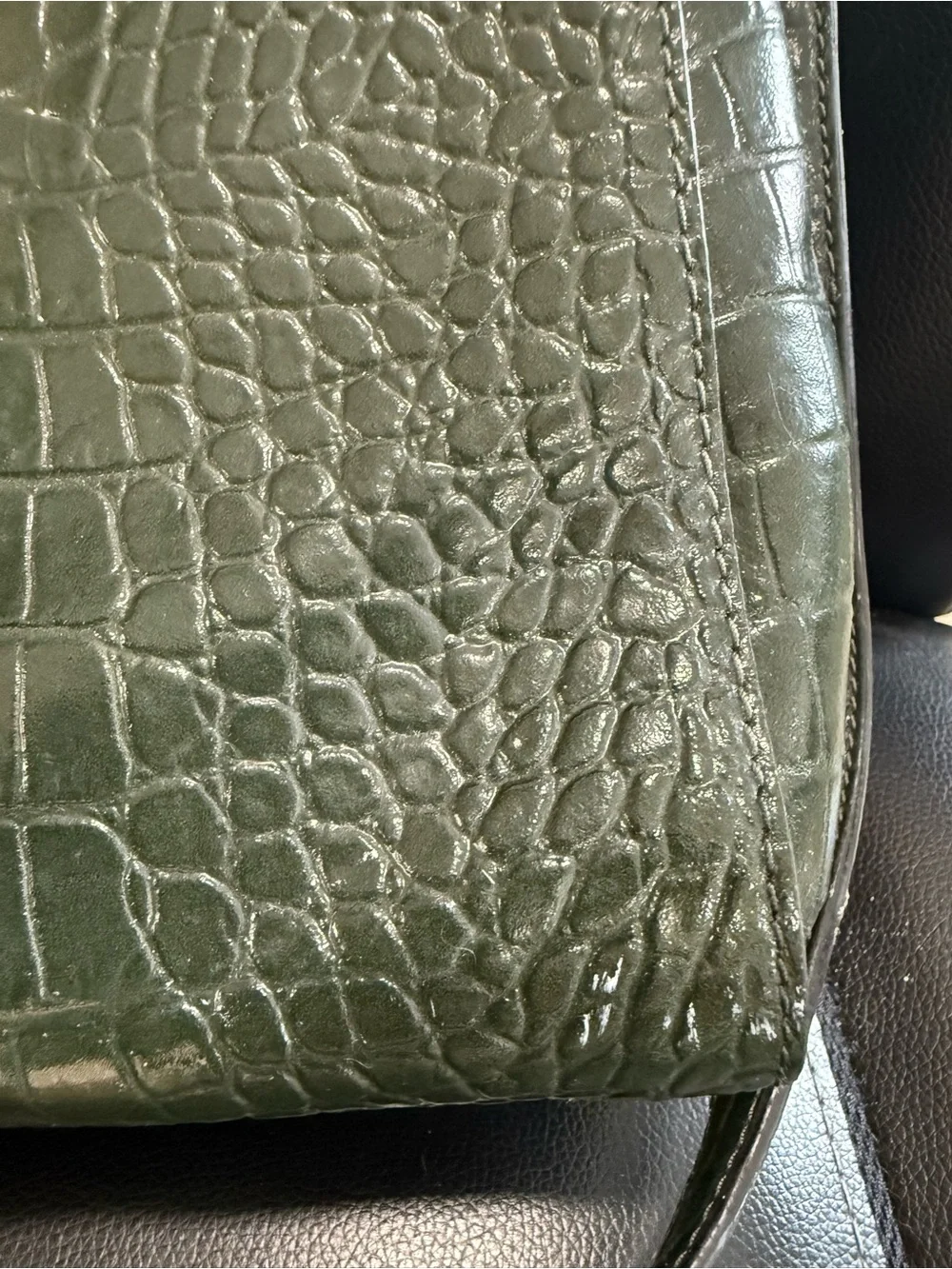 kate spade deep green croc-embossed leather satchel with gold hardware